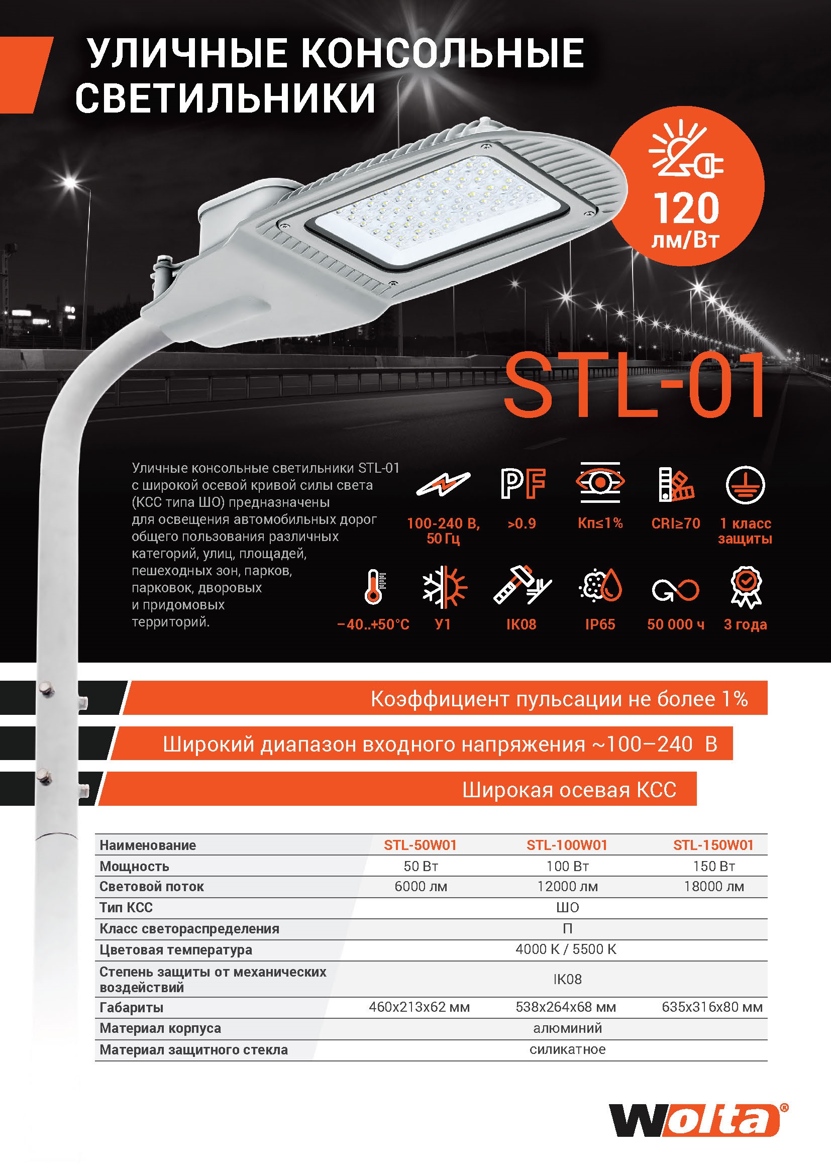Уличный светильник WOLTA STL-50W01 50Вт IP65
